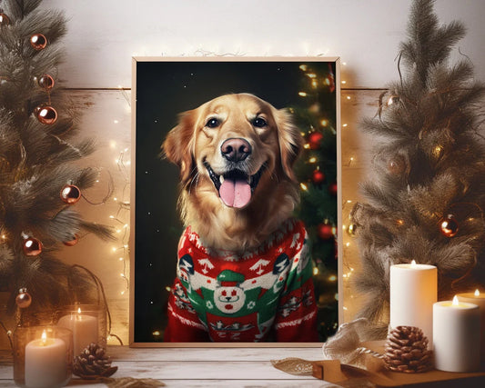 Christmas Dog or Cat Portrait Painting