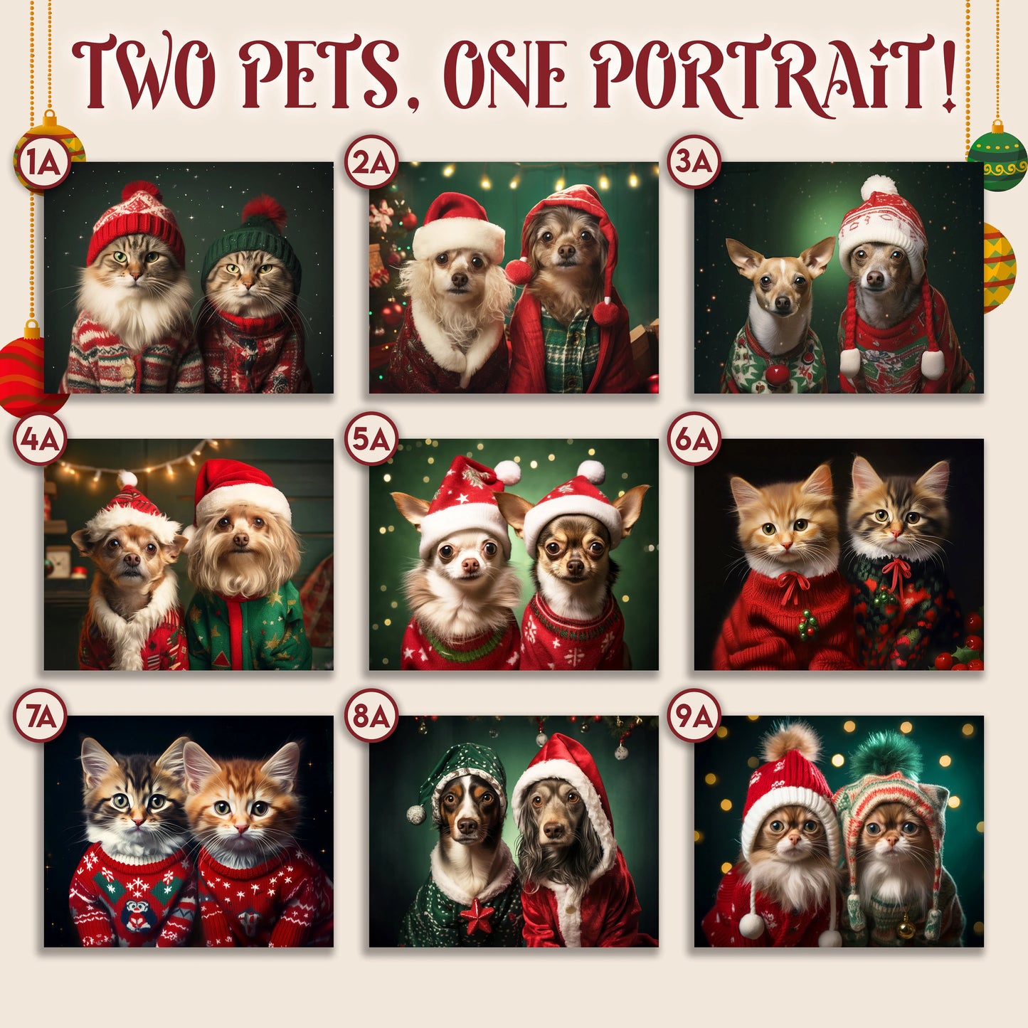 Customized Double Pet Christmas Portrait