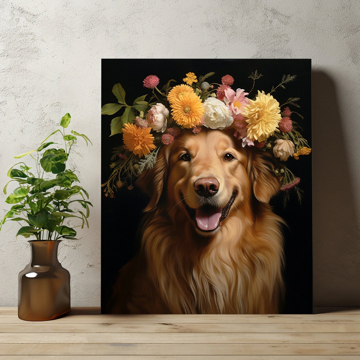 Custom Floral Pet Portrait Painting, Flower Frame Custom Portrait Wall Art, Floral Cat Portrait, Custom Pet Portrait Canvas, Custom Floral