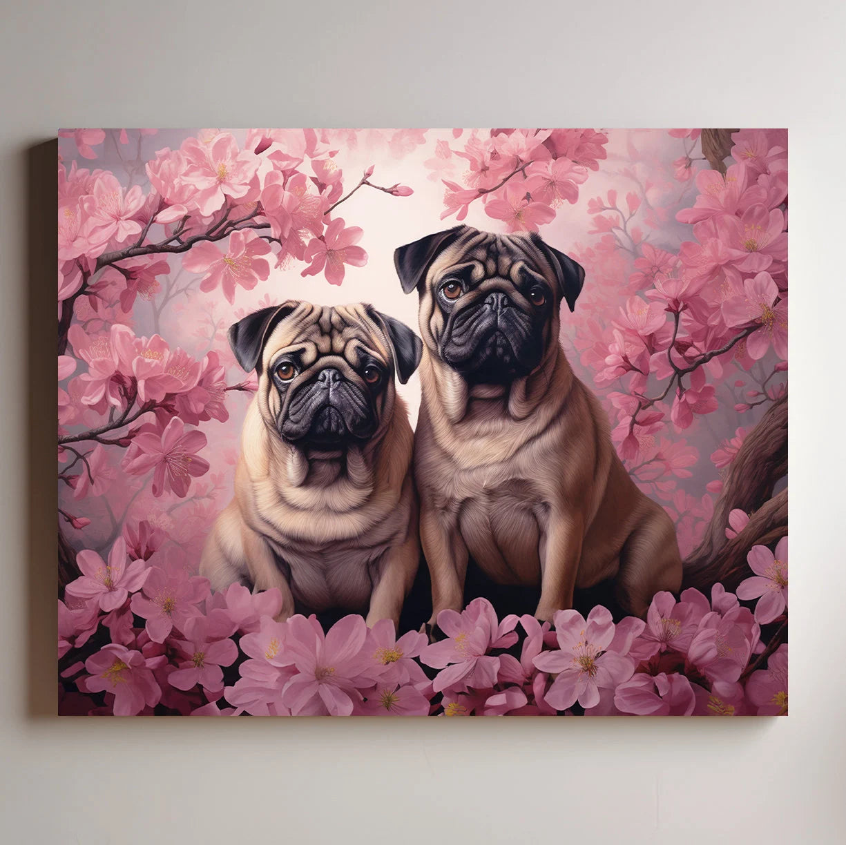 Dual Custom Floral Pet Portrait Painting, Flower Frame Custom Portrait